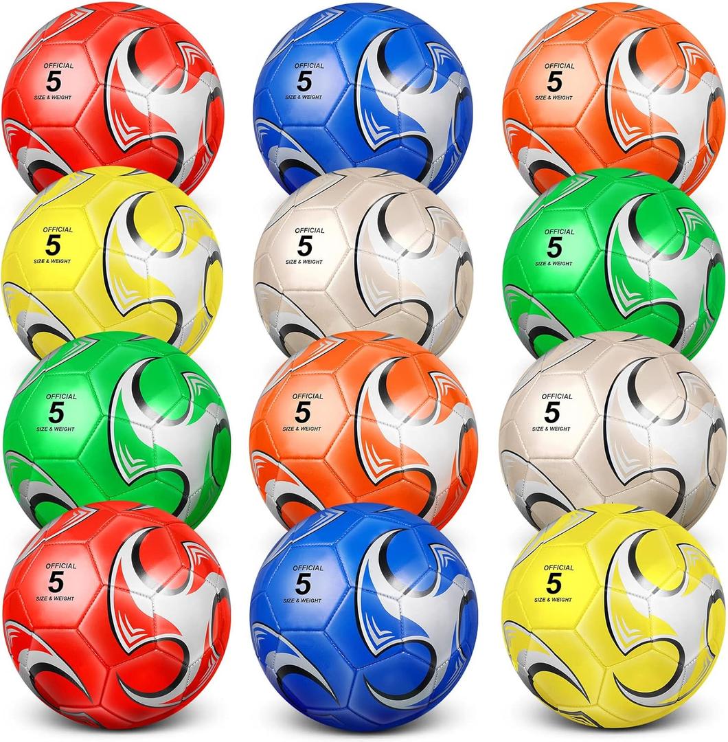 Supervitae 12 Pack Soccer Balls for Teen Adult Bulk Deflated Soccer Balls with Pump Outdoor Indoor Training Practice for School Sports Game Birthday Gift Party Back to School (Size 5)