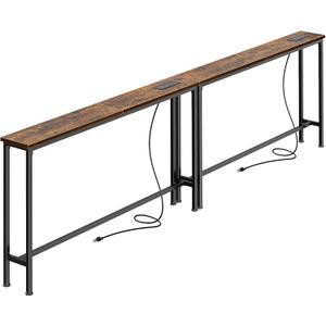 SUPERJARE 86.6 inch Narrow Console Table with Outlet, Sofa Tables, Behind Couch Table, Long Entryway Tables with Charging Station, for Living Room, Rustic Brown AST041Z, 5.9''D x 86.6''W x 29.7''H