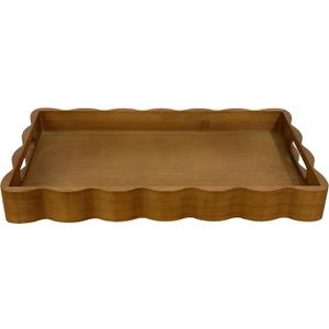 JUIOETURPine Wood Decorative Tray with Handle Rectangular Wooden Serving Tray for Breakfast in Bed,Coffee Table,Dining Table,or Kitchen - Perfect for Living Room,Bedroom,and Entryway Decor (Brown)
