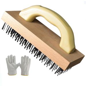 Wire Brush with Handle, Large Wire Brush for Cleaning Rust Removal Hotels Grills Welding Slags 12X8 Rows Flat Carbon Steel Wires,1PCS