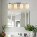 4-Light Square Bathroom Light Fixture, Brushed Nickel Modern Vanity Light with White Marble Glass Shade, for Bathroom Mirror, Living Room, Bedroom, Hallway, E26 Base