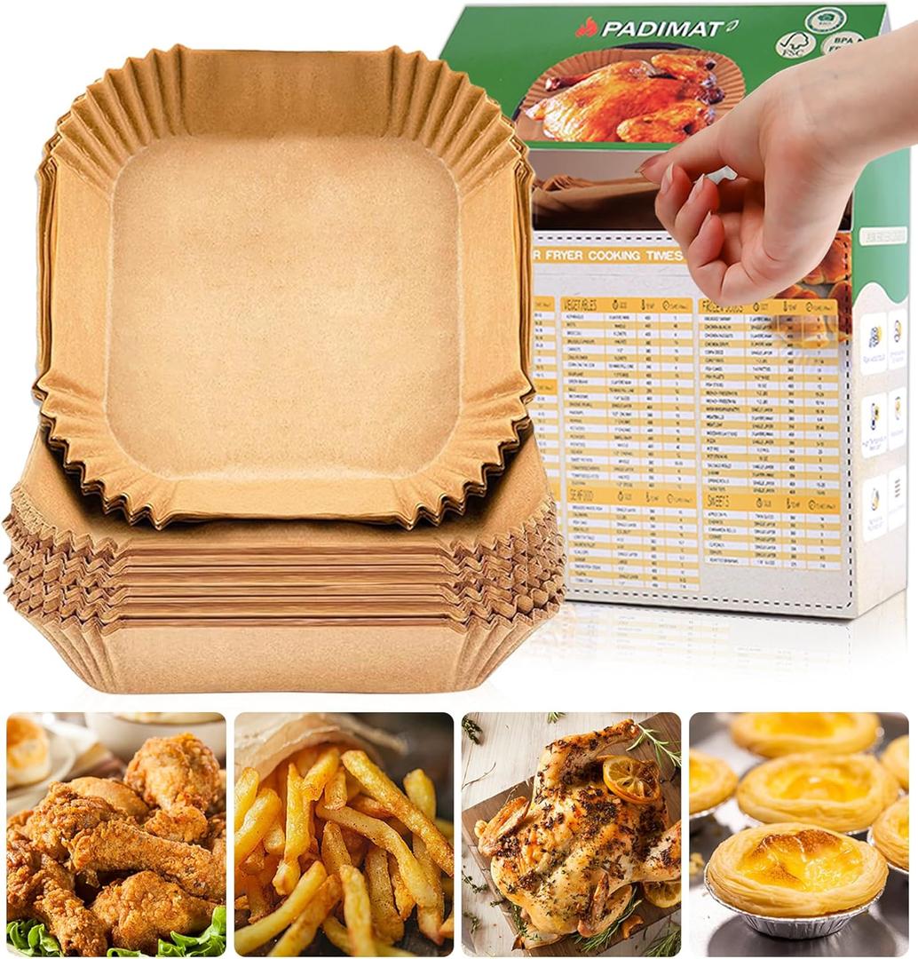 Air Fryer Disposable Paper Liners, 120 Pcs Square Airfryer Parchment Cooking NonStick Liner Accessories, Microwave Oven, Frying Pan, Oilproof Air Fryers Filters Sheets for 5 6 7 8 Qt Baking Basket