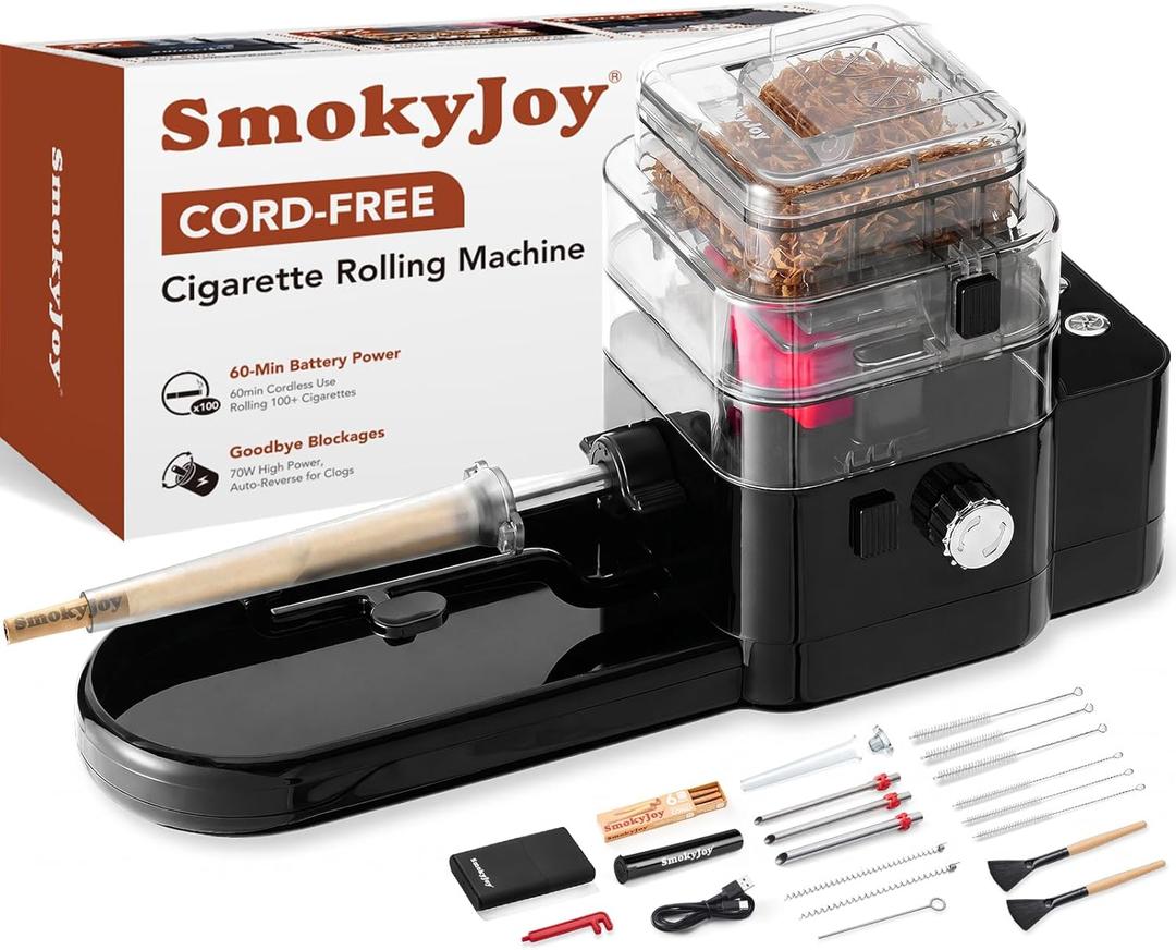 Cord-Free Automatic Cigarette Rolling Machine Electric Roller Cone Loader Machine, Filler Roller Packer for Preroll Cones, Pre Rolled Cigarette Tubes, with Removable Rolling Tray, Cigarette Holder Case