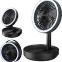 Gaiatop Foldable Small Desk Fan with LED Night Light, Wireless 6000mAh Battery Powered Portable Fan USB Rechargeable, Bedroom Office Dorm Travel Camping Cruise Essentials, Gifts for Women Men, Black