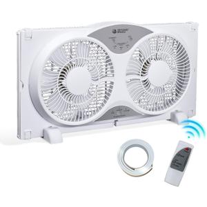 BEYOND BREEZE Window Fan Reversible Airflow, 9" Dual Window Fan with 3-Speed 3 Modes (Cool, Circulate, Exhaust), Remote Control Twin Window Fan 23.5" to 37" Adjustable Width for Bedroom, Kitchen, Home