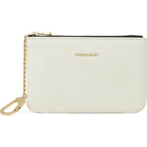 DORIS&JACKY Small Leather Coin Purse Mini Keychain Pouch Card Holder For Men Women (6-White)