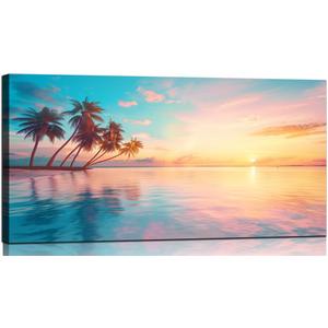 Sense&Sensitivity Arts- Sunset Wall Art Beach Landscape Art Vintage Decor Ocean Canvas Pictures for Living Room Kitchen Bedroom Bathroom Office and Hallway Wall Decor 40" x 20" Inch