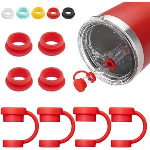 Straw Cover for YETI Cup, 4 Sets Silicone Spill Stopper Compatible with YETI Tumbler, Leak Proof Kit of Mug Accessories Including Only 4 Straw Cover (Red 4PCS)