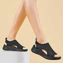 Womens Orthopedic Walking Sandals Arch Support Comfort Slip-On Sport Sandals Open-Toe Athletic Sandals for Plantar Fasciitis Summer Beach Casual (Black), Size 10