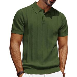 PJ PAUL JONES Mens Polo Shirts Short Sleeve Textured Knit Polo Shirt Ribbed Casual Golf Shirts (Green, XXL)