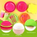 Kochorie 192 Pieces Neon Party Supplies Disposable Paper Plates Cups Napkins Plastic Forks Knives Spoons for Neon Festival Birthday Party Decor, Serves 24 Guests
