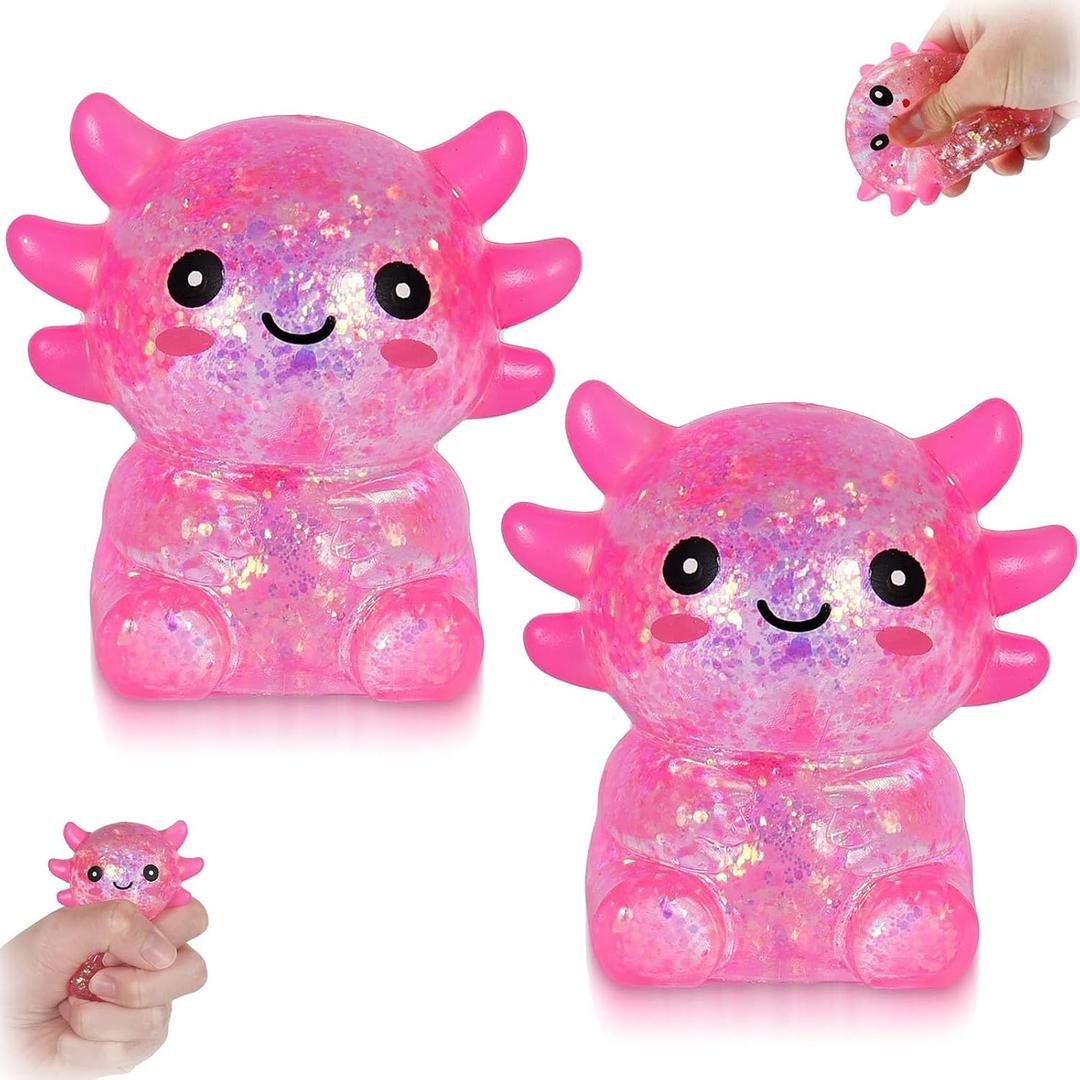 Axolotl Squishy Stress Ball, Slow Rising Stress Ball, Cute Axolotl Fidget Toy for Stress Relief, Anxiety Calming Sensory Toy for Adults, Axolotl Gifts Party Favors (2, Pink)