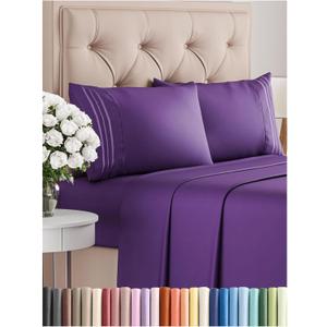 King Size 4 Piece Sheet Set - Comfy Breathable & Cooling Bed Sheets Set - Hotel Luxury Bedding for Women, Men, Kids, Teens, Boys & Girls - Deep Pockets, Ultra-Soft, Wrinkle Free - Oeko-Tex - Purple