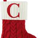 Christmas Stockings with Initials, 7 Inch Mini Letter Stocking, Embroidered Small Red White Cable Knitted Christmas Decoration for Home Family Holiday Xmas Tree Fireplace Gifts-Letter C