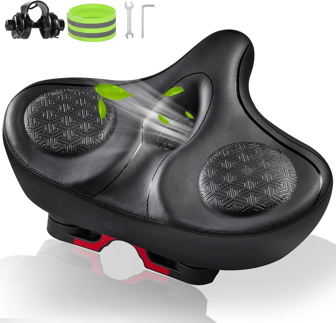 Zacro Oversized Bike Seat, Wide Bicycle Seat, Universal Bike Saddle with Dual Shock Absorbing Ball, Memory Foam, for Peloton Bike & Bike+, Exercise Mountain Stationary Bikes, for Men and Women