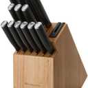 KitchenAid Classic Step Knife Block Set with Built-In Knife Sharpener, High Carbon Stainless Steel Kitchen Knives, Sharp Kitchen Knife Set with Block, 14-Piece, Natural