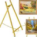 Gold Metal Easel Stand, 16" Large Picture Art Stand, Tripod Mirror Plate Stand Holder, Freestanding Tabletop Easel Stand for Wedding Sign, Display Photo, Collectibles