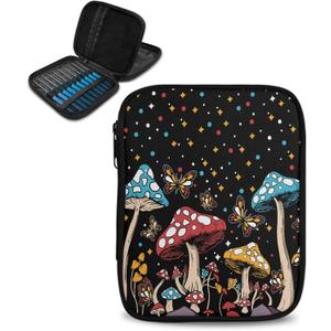 Cartoon Mushroom Crochet Storage Organizer with Web Pockets Butterfly Knitting Needle Storage Vacation Portable Crochet Hook Case for Holiday Decor