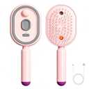 Electric Steam Spray Hair Brush, Rechargeable Air Cushion Massager with Red Light, Anti Static Detangler for Women, Frizz Reduction, Smoothing & Nourishing Dry Damaged Hair (Pink)
