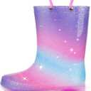EUXTERPA Toddler Kids Waterproof Light Up Rain Boots Patterns and Glitter Boots with Handles for Boys Girls (Purple Gradient, 10)