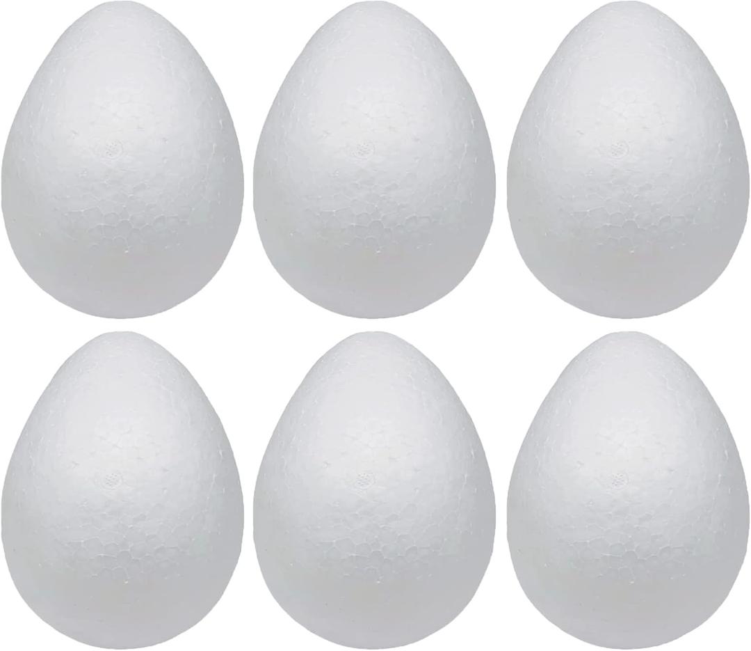 Crafjie Foam Eggs 6pcs 6 Inch (15cm) White Craft Polystyrene Eggs Smooth for Spring Easter Halloween Christmas Holiday Crafts Making Handmade DIY Painting School Projects