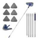 JEHONN Wall Cleaner Mop with Long Handle 82 Inches, 3-in-1 Ceiling Cleaning Tool Duster with 6 Replacement Microfiber Chenille Pads for Painted Walls, Window, Floor, Baseboard