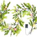 DR.DUDU 6 FT Lighted Easter Garland, Easter Decorations for Home, Egg Garland Spring Fireplace Mantel Decor, Indoor & Outdoor Holiday Parties Display (Style 2)