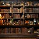 LYWYGG 7X5FT Vintage Bookshelf Backdrop Retro Library Wall Photography Backdrops Classical Study Room Medieval Castle Theme Party Decorations Banner CP-613