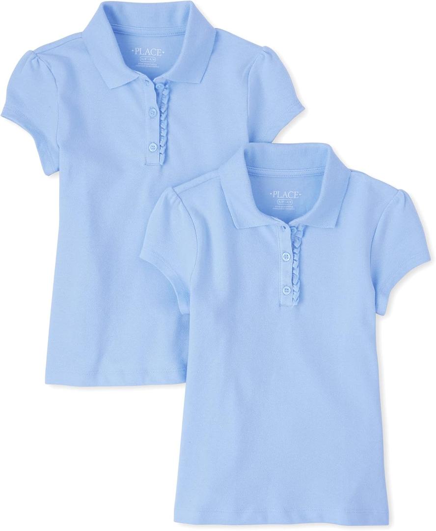 The Children's Place Girls Short Sleeve Ruffle Pique Polo Multipack ( 3 T, Daybreak 2-pack)