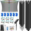 6PCS Trampoline Replacement Poles and 14FT Enclosure Net with Solar Light, Universal Trampoline Replacement Net and Enclosure Pole with Caps & Hardware, Fits 14FT Round Frame with 6 Straight Pole