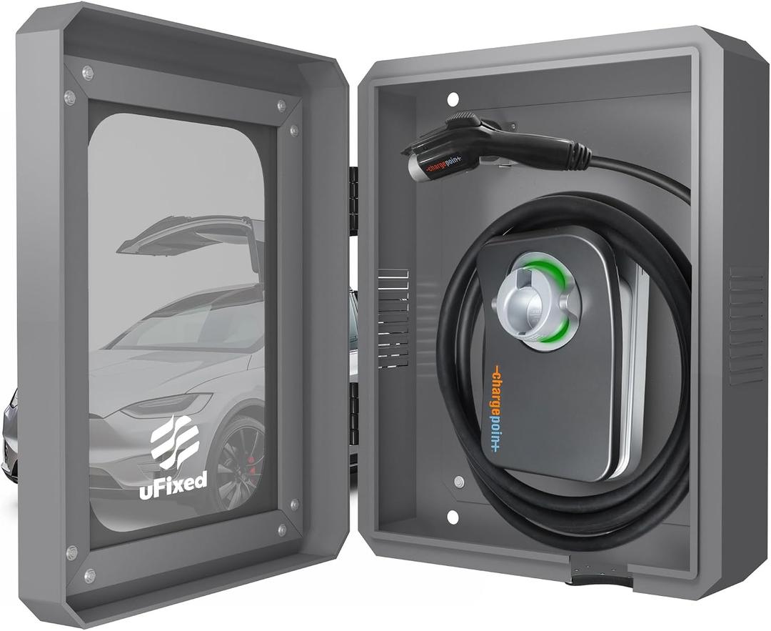 Outdoor EV Charger Enclosure Wall Box with Lock for Tesla Wall Connector & Chargepoint Home Flex with Holder | Weatherproof, Visible, Easy to Install, Gray