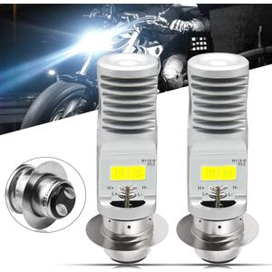 HONLEEX 2pcs AC9-48V P15D H6M LED Motorcycle Headlight Bulbs 1800LM Super Bright 4xCOB Chips High/Low Beam LED Lamps for ATVS YFM350 450 400 660 700 Raptor.Xenon White.6500K.