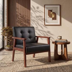 Retro Leather Accent Chair, Arm Lounge Chair for Living Room, Black