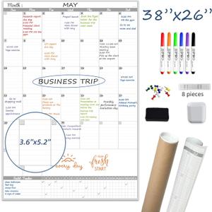 JJPRO Large Dry Erase Calendar for Wall 38"x26"- Laminated One Month Giant Whiteboard Wall Calendar - Vertical Blank Monthly Calender,Erasable 30 Day Schedule Planner for Home, Office, Classroom