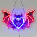 Monst Neon Sign - 15.7" x 10" Gothic Vampire LED Wall Light, Red/Blue Glow, Dimmable USB Decor - Dark Fantasy Gift for Game Room