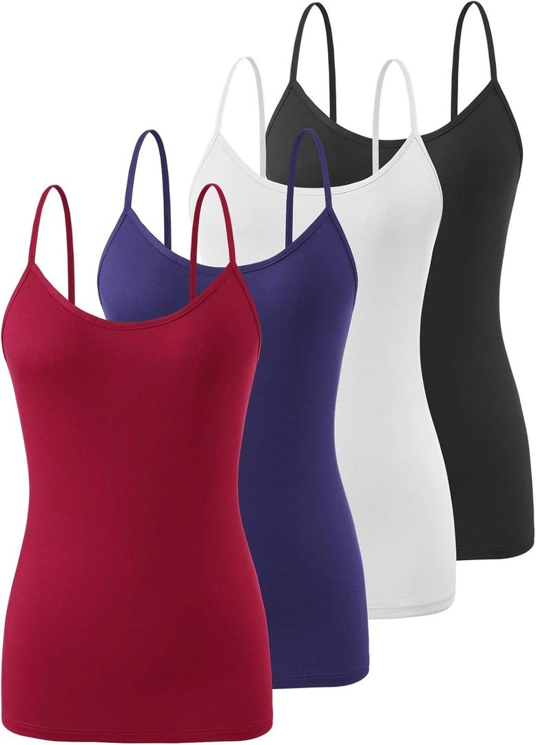 Air Curvey 4 Pack Camisole Tops for Women Basic Undershirt Tanks Adjustable Spaghetti Straps Camis Seamless Soft Layering Top (XL)