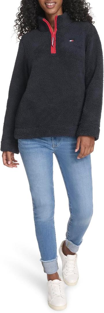 Tommy Hilfiger Women's 1/4 Zip Mockneck Sherpa Soft Pullover (X-Large)