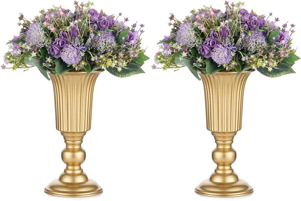 Nuptio Pcs of 2 Flowered Metal Trumpet Vase Elegant Wedding Centerpieces Vase for Wedding Party Decoration, 23.2cm/9.13" Tall Artificial Flower Arrangements for Anniversary Ceremony