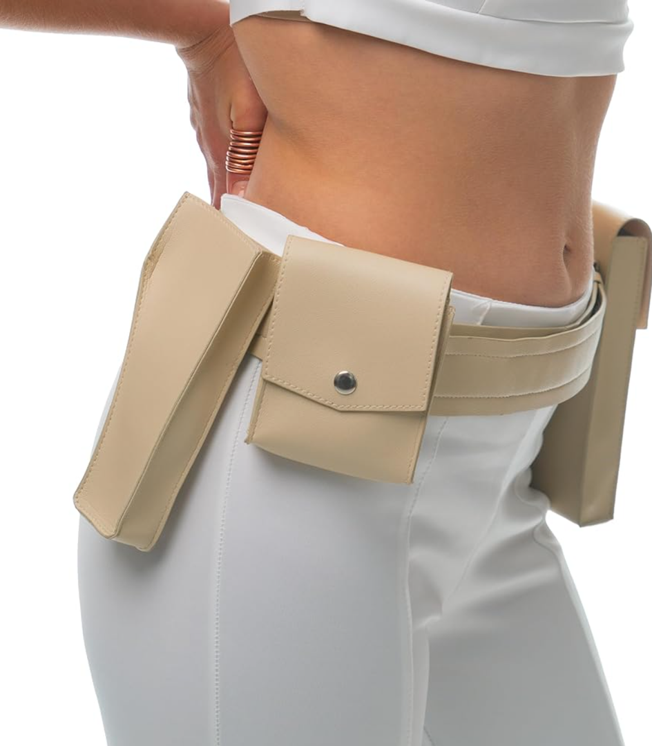 Adjustable Belt with Pockets Holster for Women's Women Cream Cosplay Halloween Costume Warrior White, One Size