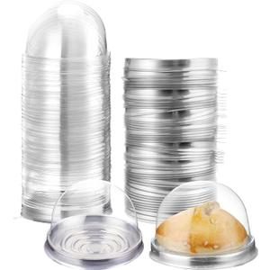 Clear Plastic Mini Cupcake Container, Mini Cupcake Box Muffin Dome Muffin Single Container Box for Wedding Birthday Cheese Pastry Dessert Cake (150, Silver)