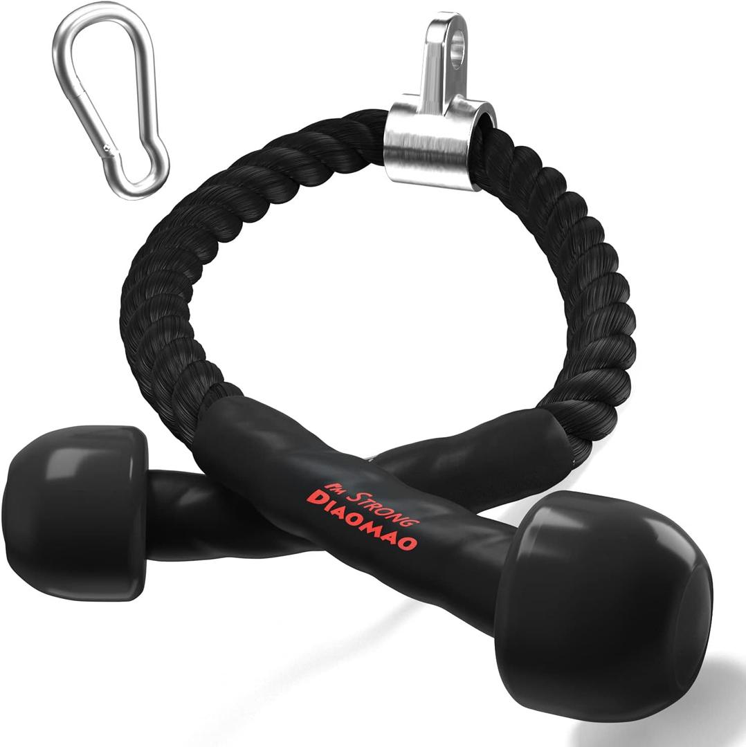 Tricep Rope with Upgraded Rubber Handles,35 Inch Tricep Pull Down Rope for Cable Machine, Greater Range of Motion, Triceps Rope Cable Attachment for Gym, Home, Easy to Grip, Non-Slip