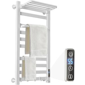 Heated Towel Rack for Bathroom Towel Warmer Racks Wall Mounted with Shelf,Timer & Temperature Multi-Level Adjustments with 10 Bars for Bathroom Shower Hot Tub(White)