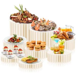 8 Pcs Buffet Risers, Acrylic & Cardboard Foldable Table Food Display Stands with Acrylic Plates Risers for Catering Dessert Cake Jewelry for Wedding Birthday Christmas Party Decorations White