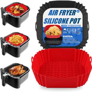 2-Pack Square Silicone Air Fryer Liners Pot, 8-Inch Reusable Inserts for 47QT Air Fryers, Food-Safe Oven Accessories