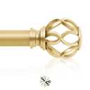 TVWOO Gold Decorative Farmhouse Curtain Rods:18-60" Adjustable Heavy Duty Single Window Curtain Rod for Bedroom Living Room,Brass Gold Boho Rustic Drapery Rods with Vintage Twist Finial Easy Install