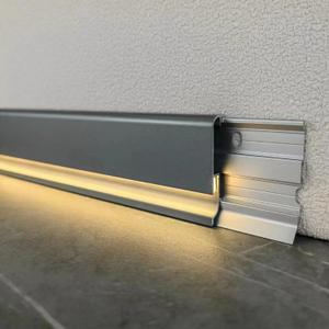 JARBIH Minimalist Skirting Baseboard, 10 Packs H5cm(2inches) Metal Aluminum Floor Skirting with Warm Light Silicone Led Strip, Illuminated Bottom, Complete with Accessories(Grey) (Gray)