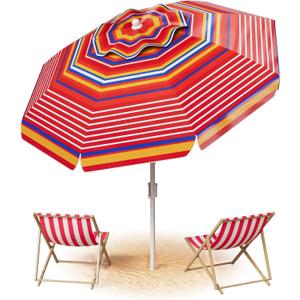 Aoxun Beach Umbrella with Tilt Pole, Portable Sand Anchor and Carry Bag, UPF 50+ Sun Shelter Air Vents Design for Outdoor Activities (Red), 6.5ft