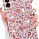 Fiyart Designed for Samsung Galaxy S21 Case,Compatible with MagSafe Cheetah Print Plating Camera Protection Clear Magnetic Glitter Leopard for Women Girls Phone Bumper 6.1"-Pink