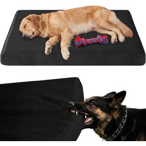 RRPETHOME 4" Indestructible Chew Proof Dog Beds for Aggressive Chewers,Durable Waterproof Fabic Chew Resistant Crate Dog Bed for Puppy Teething & Active Dog, Orthopedic Egg FoamBlack 55x42x4