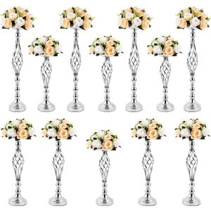 12 Pcs Metal Wedding Flower Stand Bulk Table Centerpieces, Tall Silver Flower Arrangement Vase Candle Holder Stand for Wedding Reception, Birthday, Party, Hotel Decor, Twist Style, 3 Sizes